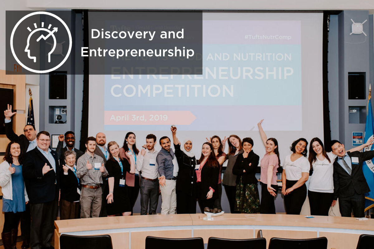 A group shot of all final teams who pitched their ideas at the 2019 Tufts Food and Nutrition Entrepreneurship Competition.