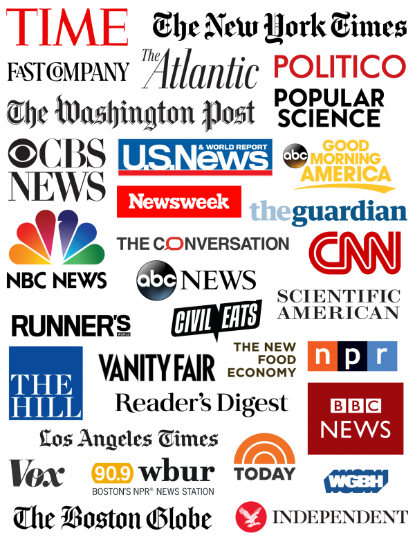 Composite image of top-tier media logos from coverage of our news